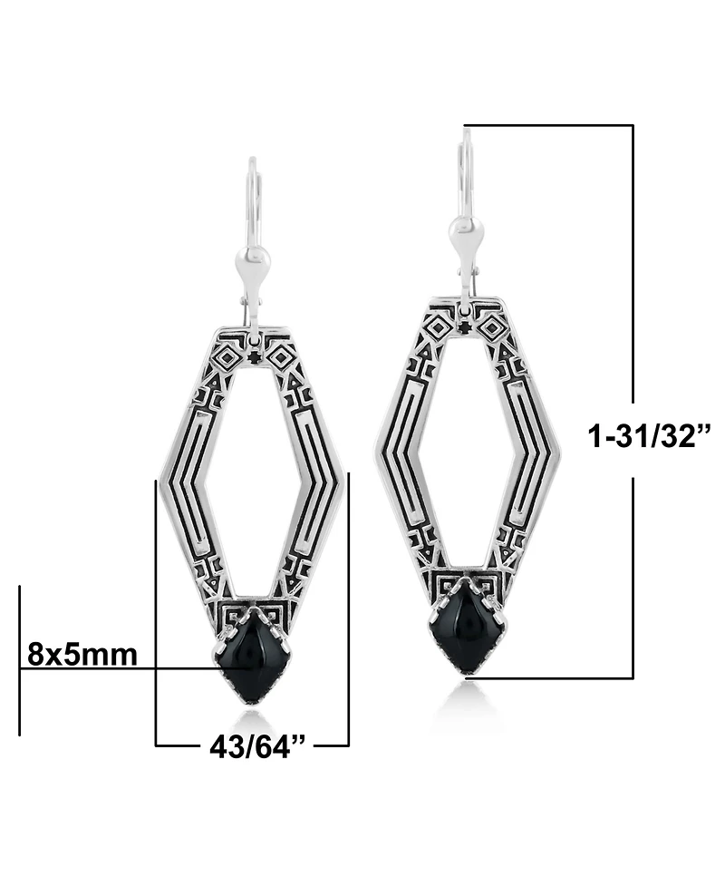 American West Jewelry Sterling Silver and Geometric Shape Black Agate Gemstone Lever Back Earrings