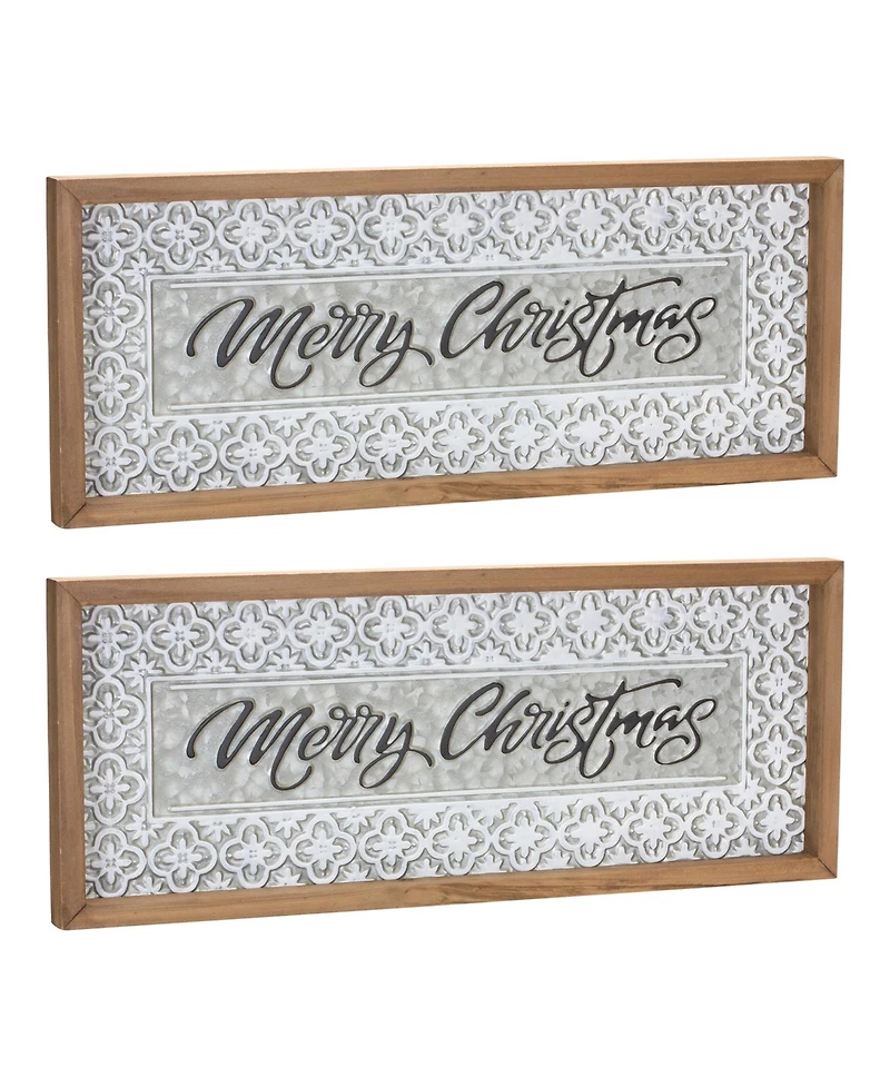 Slickblue Set of 2 Ornate Metal Merry Christmas Signs for Festive Decor