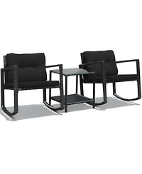 Sugift 3 Pieces Cushioned Patio Rattan Set with Rocking Chair and Table