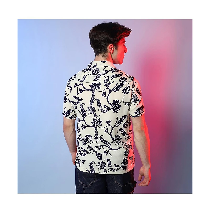 Men's Midnight Black & Ivory White Contrast Flower Shirt