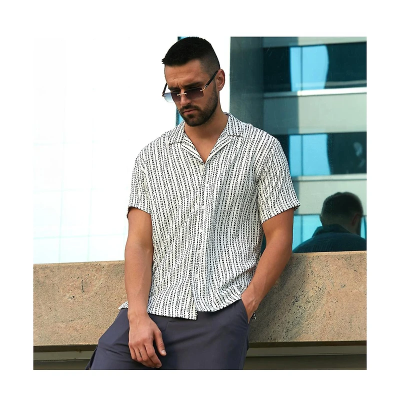 Campus Sutra Men's Ivory White Dot Lined Shirt