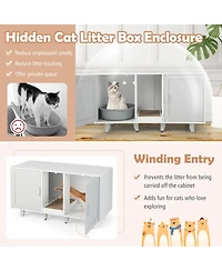 2-Door Cat Litter Box Enclosure with Winding Entry and Scratching Board