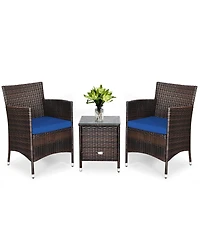 Sugift 3 Pieces Ergonomic Wicker Patio Conversation Set-Navy