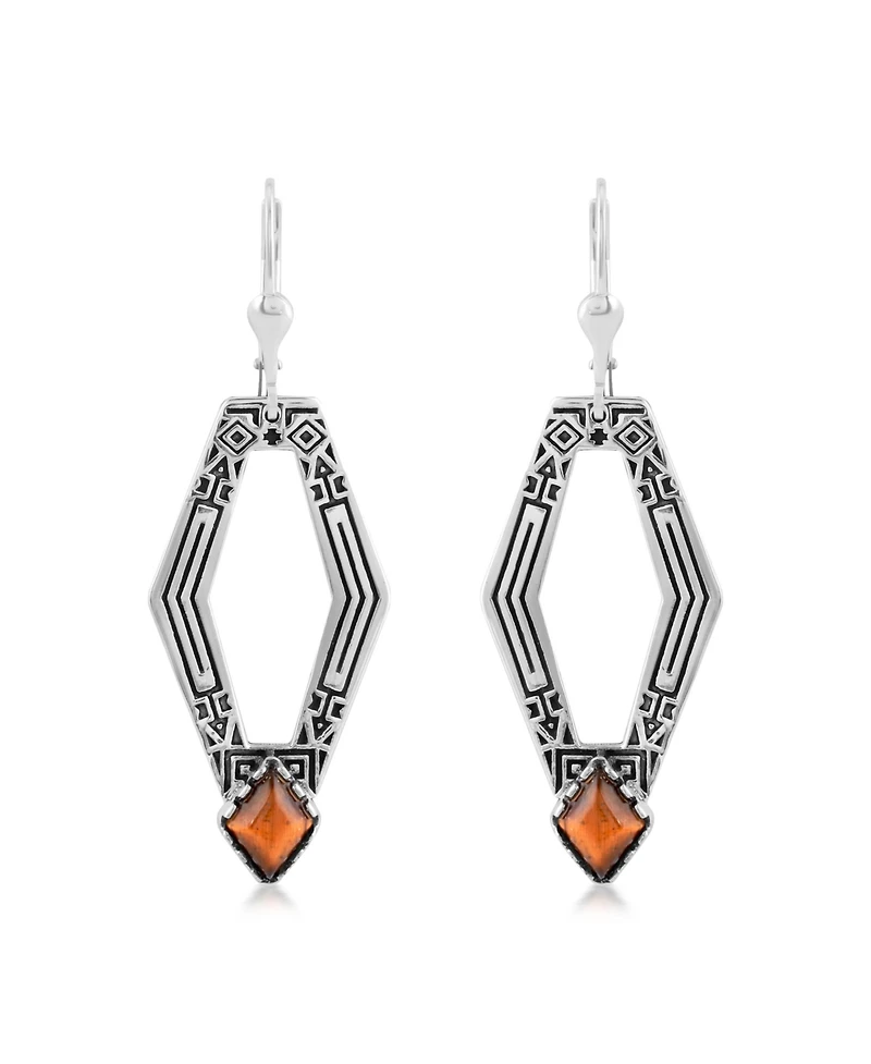 American West Jewelry Sterling Silver and Geometric Shape Tiger's Eye Gemstone Lever Back Earrings