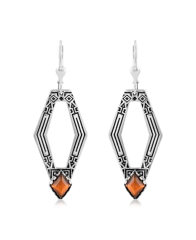 American West Jewelry Sterling Silver and Geometric Shape Tiger's Eye Gemstone Lever Back Earrings