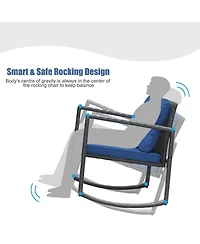 Sugift 3 Pieces Cushioned Patio Rattan Set with Rocking Chair and Table