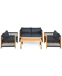 Sugift 4 Pieces Acacia Wood Sofa Set with Cushions for Outdoor Patio-Grey