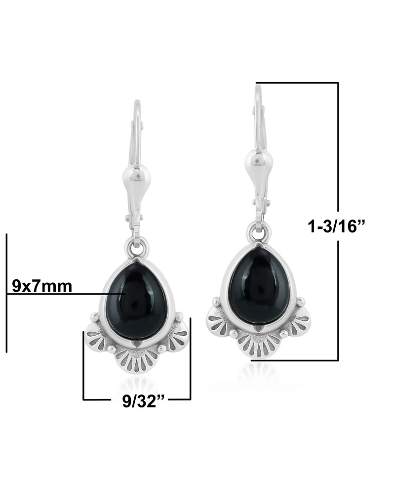 American West Jewelry Sterling Silver and Pear Shape Black Onyx Gemstone Fan Lever Back Earrings