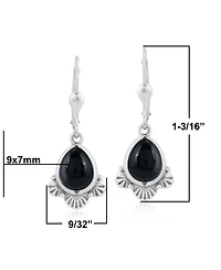 American West Jewelry Sterling Silver and Pear Shape Black Onyx Gemstone Fan Lever Back Earrings