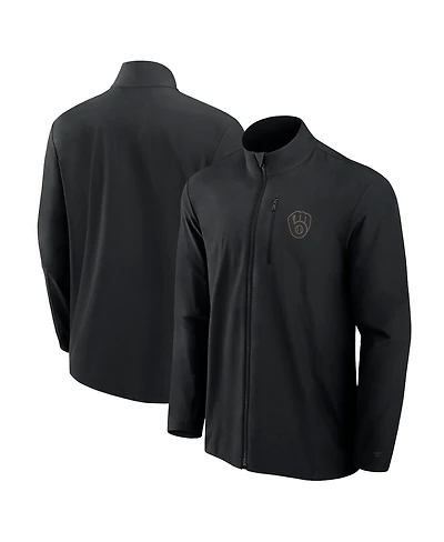 Fanatics Men's Black Milwaukee Brewers Front Office Woven Full-Zip Jacket