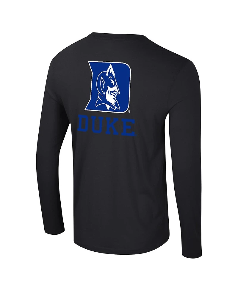 Colosseum Men's Black Duke Blue Devils Logo Lockup 3-Hit Active Blend Long Sleeve T-Shirt