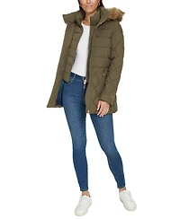 Tommy Hilfiger Women's Bibbed Faux-Fur-Trim Hooded Puffer Coat, Created for Macy's