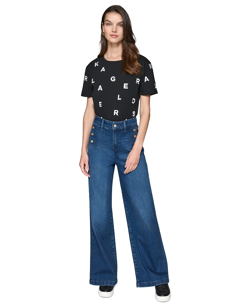 Karl Lagerfeld Paris Petite Mid-Rise Wide-Leg Jeans, First@Macy's