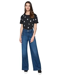 Karl Lagerfeld Paris Petite Mid-Rise Wide-Leg Jeans, First@Macy's