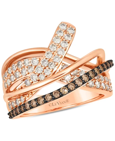 Le Vian Chocolate Diamond & Nude Diamond Multirow Crossover Statement Ring in 14k Rose Gold
