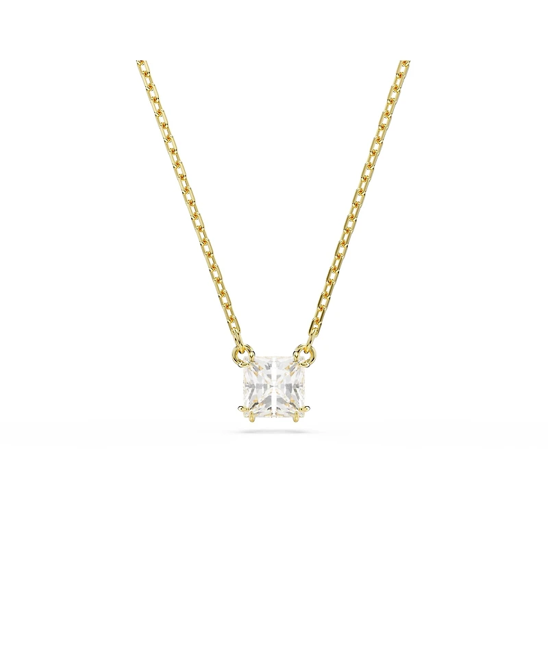 Swarovski Stilla Pendant, Square Cut, White, Gold-Tone Plated Necklace