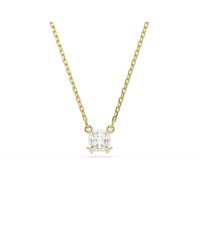 Swarovski Stilla Pendant, Square Cut, White, Gold-Tone Plated Necklace