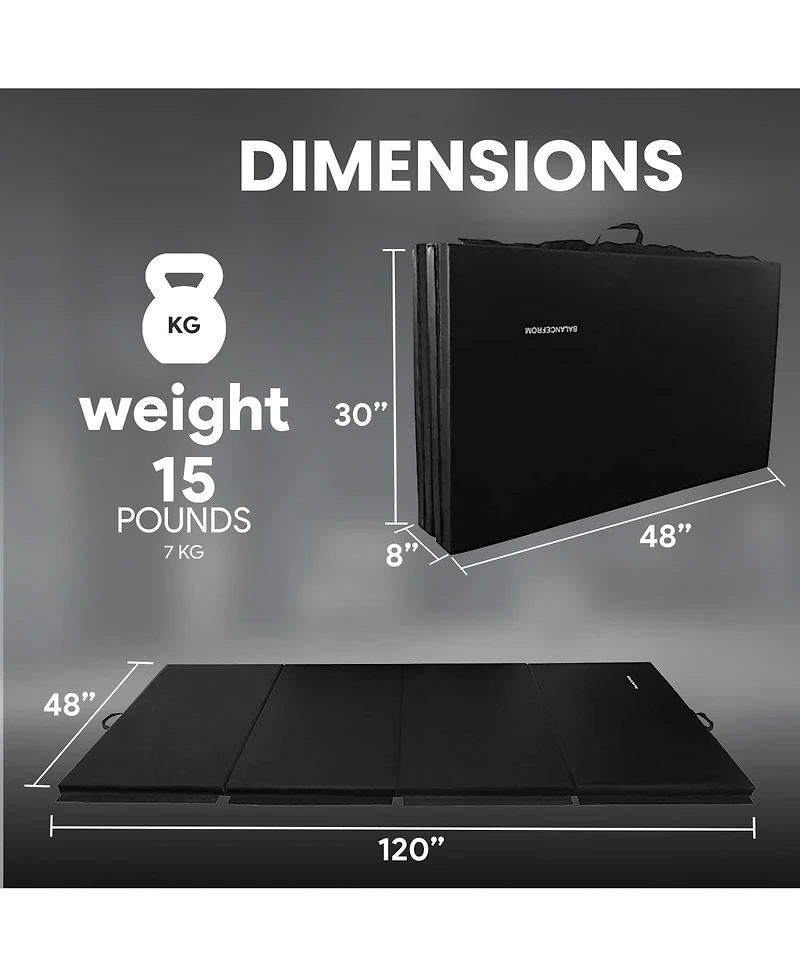 BalanceFrom Fitness 120 x 48" All Purpose Folding Gymnastics Exercise Mat, Black