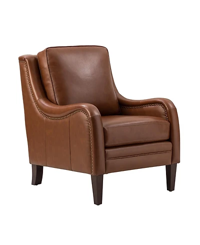 Hulala Home Traditional Pascual 27.56" Wide Genuine Leather Arm Chair with Rubber Wood Legs