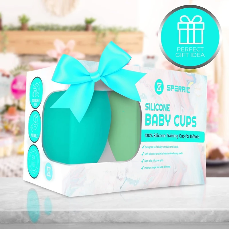 Sperric Toddler Silicone Cup Training Cup - Open Cup Led Weaning 2 Pack of No Spill Sippy Cups