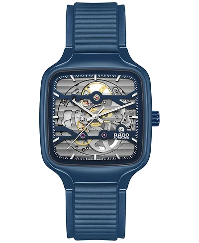 Rado Unisex Swiss Automatic True Square Open Heart Navy Blue Rubber Strap Watch 38mm