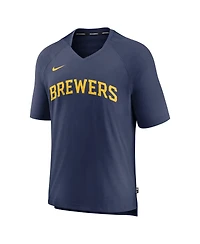 Nike Men's Navy Milwaukee Brewers Authentic Collection Pregame Raglan Performance V-Neck T-Shirt