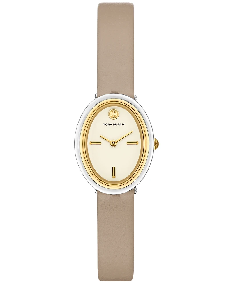 Tory Burch Women's The Oval Gray Leather Strap Watch 22mm