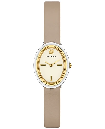 Tory Burch Women's The Oval Gray Leather Strap Watch 22mm