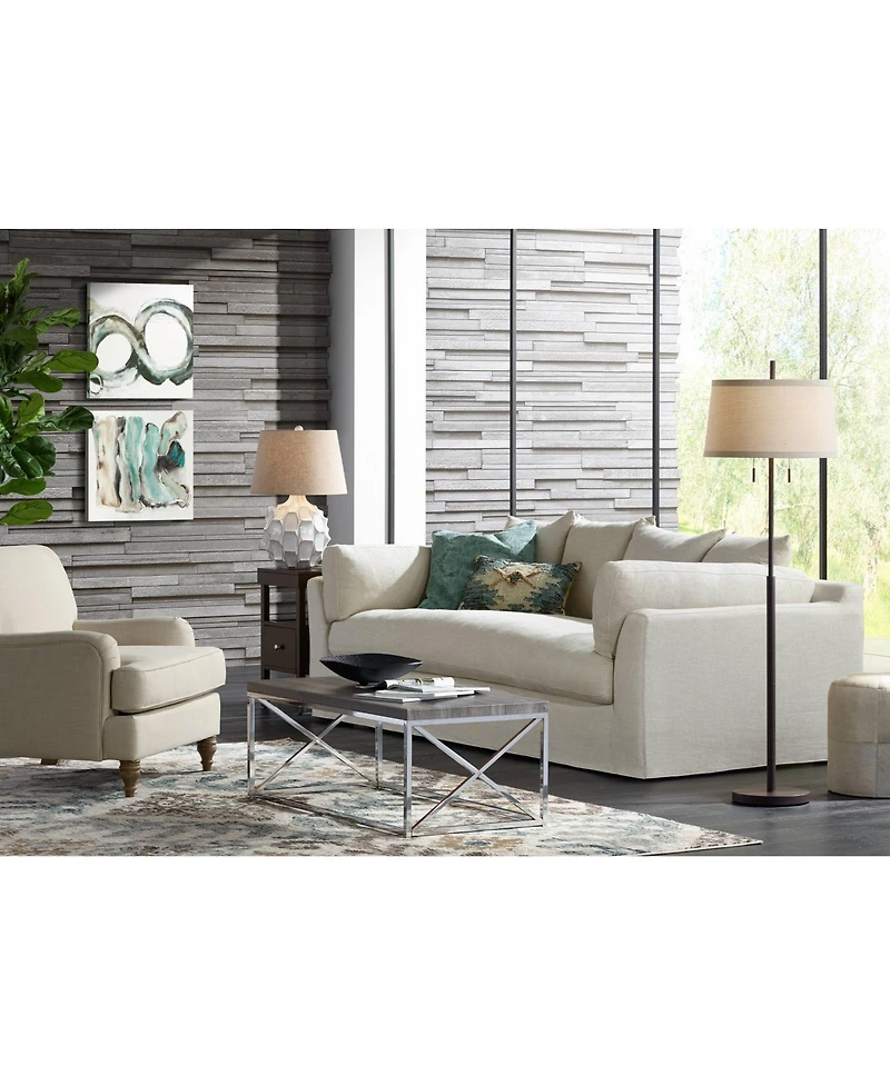 Possini Euro Design Nayla Modern Floor Lamp 62 1/2" Tall Bronze Metal Off White Fabric Tapered Drum Shade for Living Room Bedroom Office House Ho