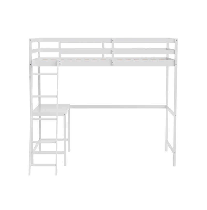 Emma+Oliver Ridley Twin Wood Loft Bed Frame With Protective Guardrails And Integrated Desk Ladder For Use Any 6-8" Thick Mattress