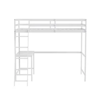 Emma+Oliver Ridley Twin Wood Loft Bed Frame With Protective Guardrails And Integrated Desk Ladder For Use Any 6-8" Thick Mattress