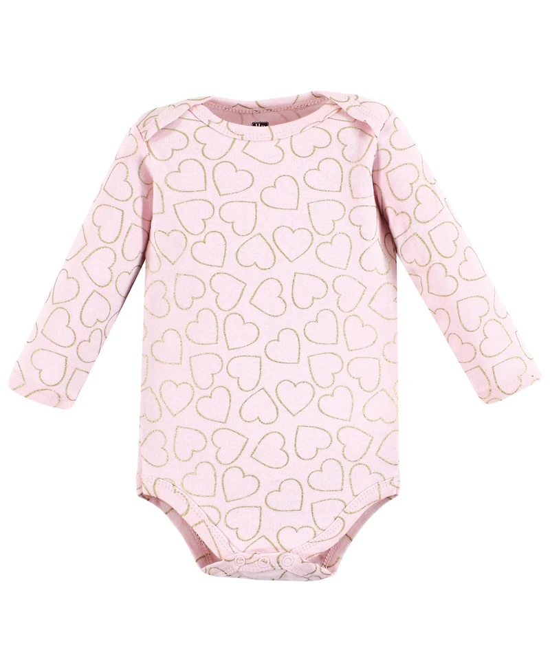 Hudson Baby Girls Cotton Long-Sleeve Bodysuits 5-Pack