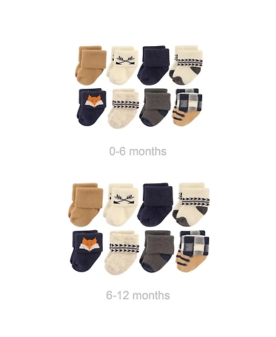 Hudson Baby Baby Boys Hudson Grow with Me Cotton Terry Socks, Bear, 0-6 and 6-12 Months