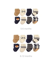 Hudson Baby Baby Boys Hudson Grow with Me Cotton Terry Socks, Bear, 0-6 and 6-12 Months