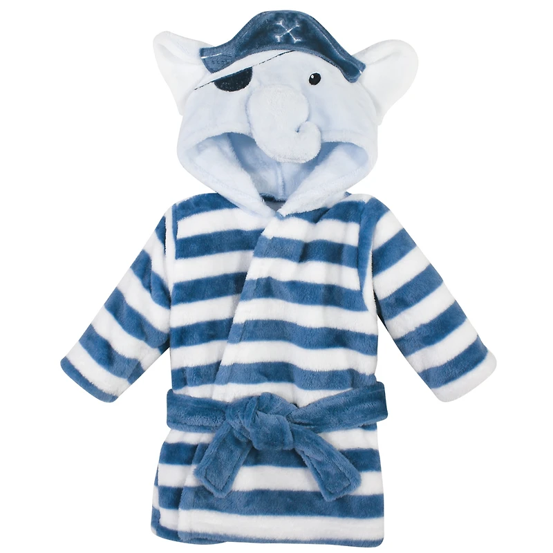 Hudson Baby Boys 2Pc Plush Animal Face Bathrobe, Pirate Elephant 0-9 Months
