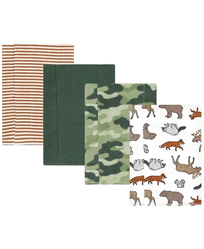 Hudson Baby Boys Soft 4Pk Cotton-Poly Flannel Burp Cloths