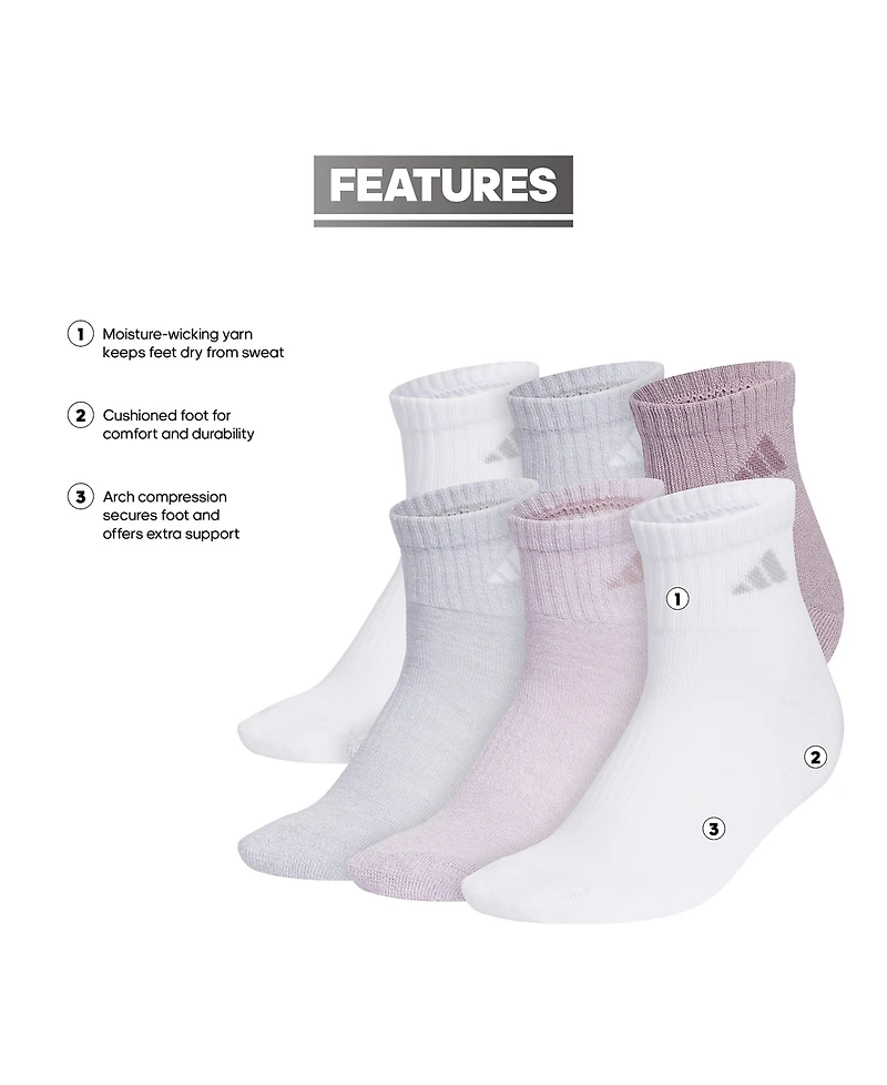 adidas Women's Athletic Cushioned Quarter Socks, Pack of 6