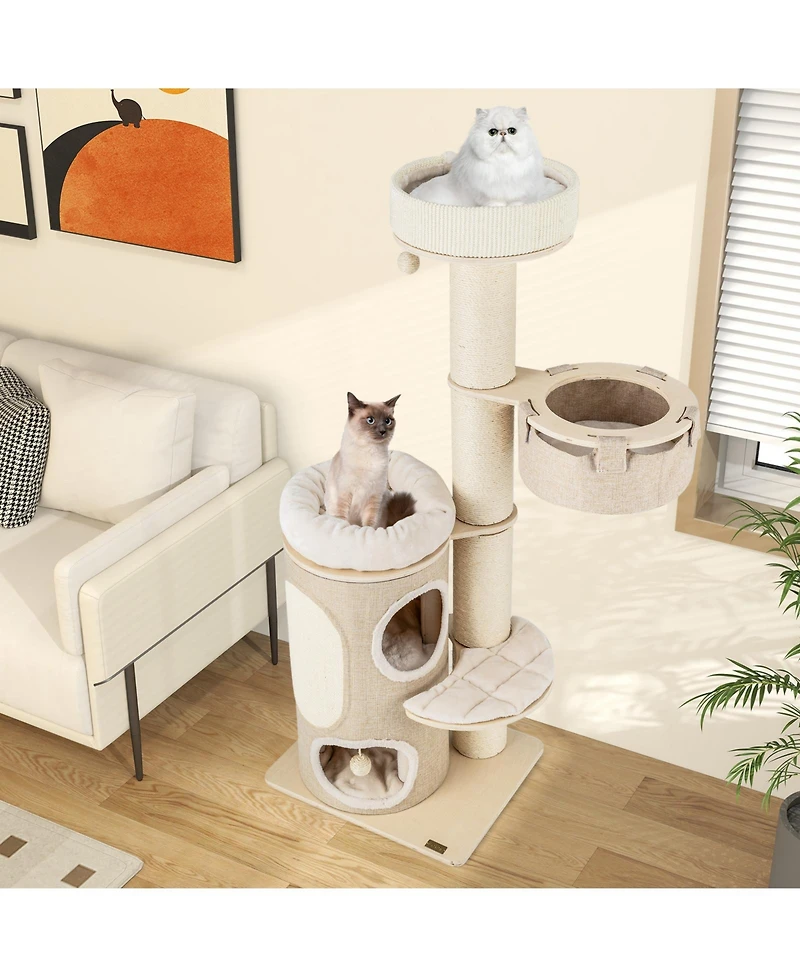 Slickblue 61 Inches Cat Tree for Indoor Cats with 2-stoery Condo and Top Perch-Natural