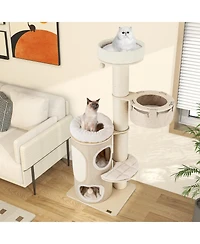 Slickblue 61 Inches Cat Tree for Indoor Cats with 2-stoery Condo and Top Perch-Natural