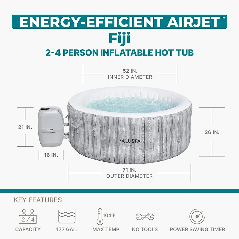 Bestway SaluSpa Fiji AirJet Inflatable Hot Tub with EnergySense Cover, Grey