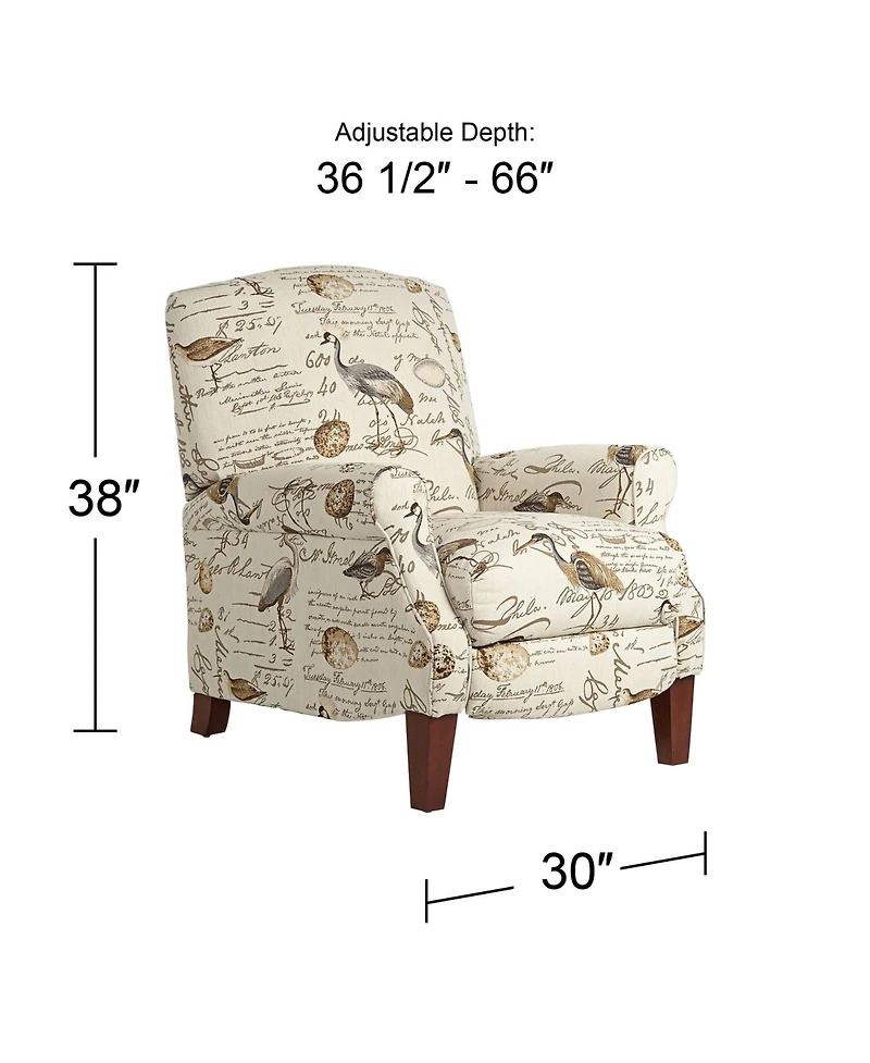 Kensington Hill Birdsong Script and Bird Recliner Chair Modern Armchair Comfortable Push Manual Reclining Footrest for Bedroom Living Room Reading