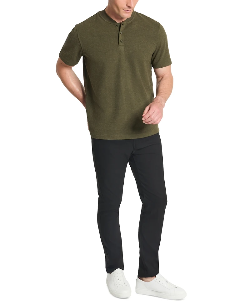 Kenneth Cole Men's Textured-Knit Bomber-Collar Performance Henley