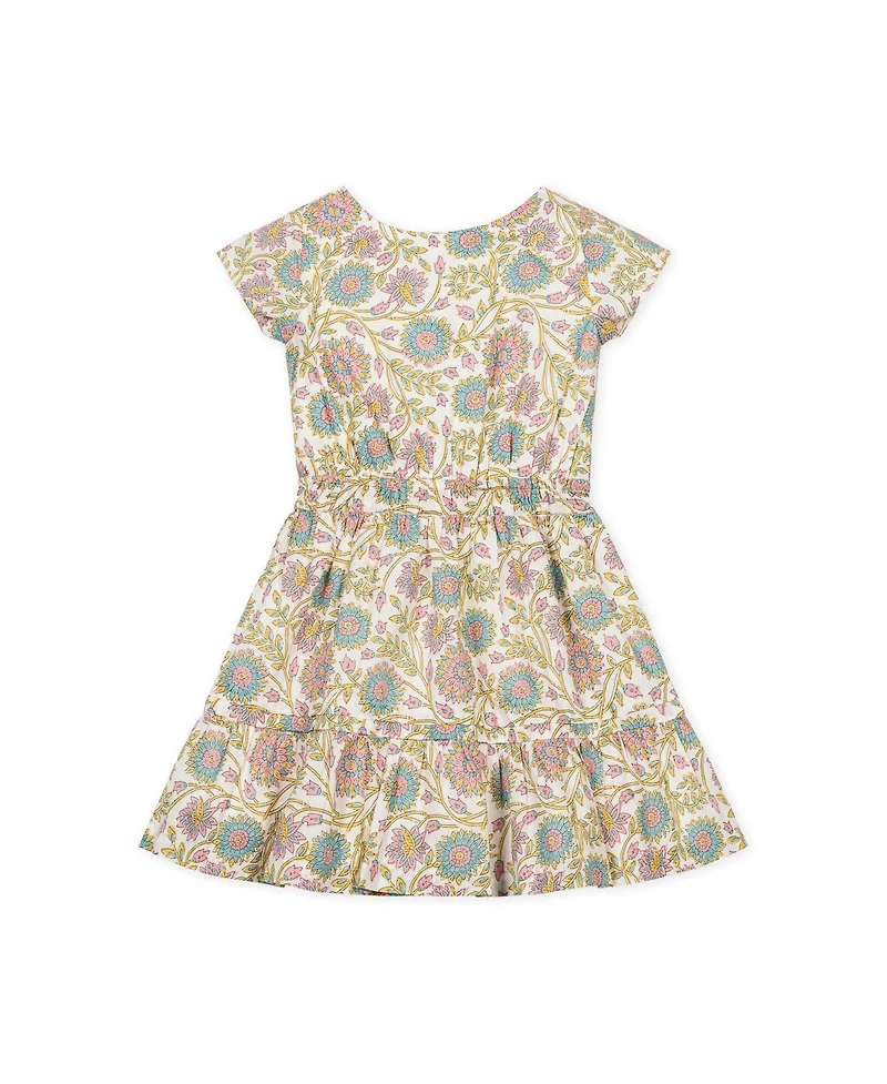 Hope & Henry Little Girls Organic Short Sleeve Split Neck Tiered Dress