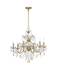 Vienna Full Spectrum Magrite Gold Hanging Chandelier Lighting 26 1/2" Wide French Clear Crystal Curved Arm 6-Light Fixture Dining Room House Foyer Ent