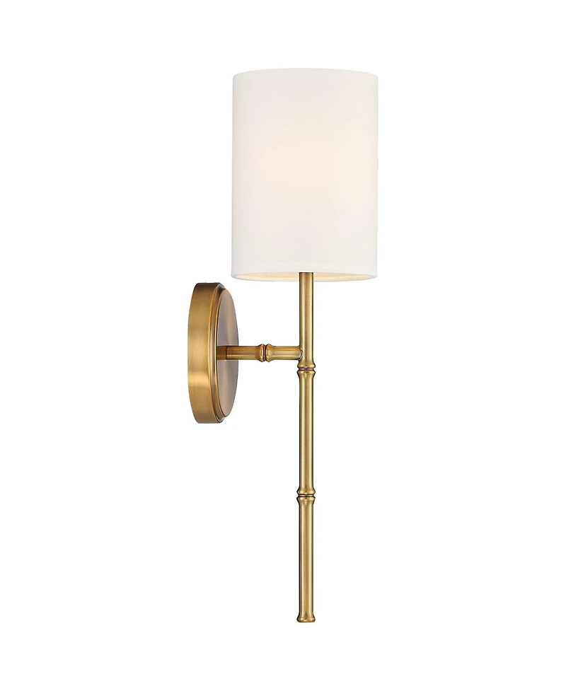 Abigale Modern Luxury Wall Lamp Brass Gold Metal Hardwired 5" Wide Fixture White Fabric Cylinder Shade for Bedroom Bathroom Vanity Reading Living Room