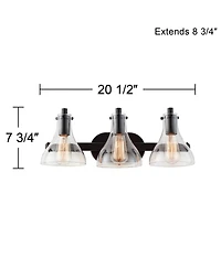 Possini Euro Design Sorren Industrial Modern Wall Light Black Metal Hardwired 20 1/2" 3-Light Fixture Curving Clear Glass Shade for Bedroom Bedside Ba