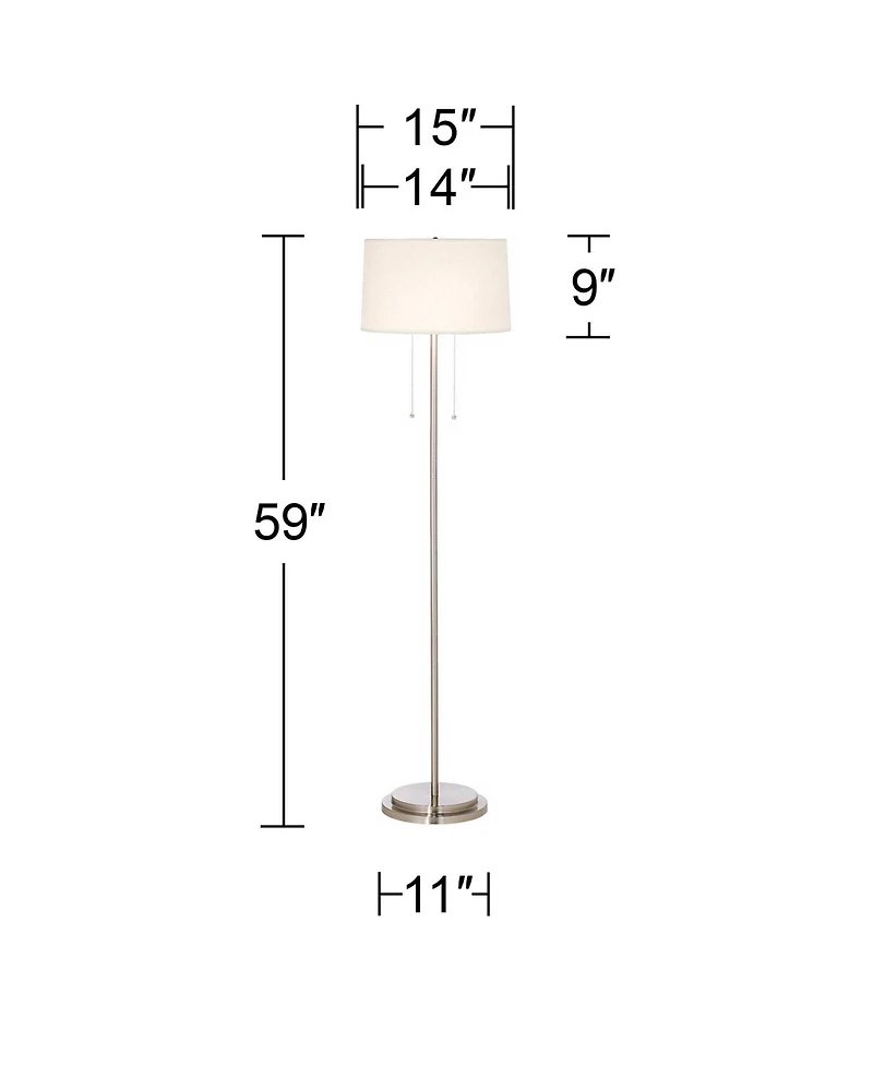 Possini Euro Design Simplicity Modern Floor Lamp 59" Tall Brushed Nickel Silver Off White Tapered Drum Shade for Living Room Bedroom Office House