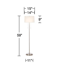 Possini Euro Design Simplicity Modern Floor Lamp 59" Tall Brushed Nickel Silver Off White Tapered Drum Shade for Living Room Bedroom Office House