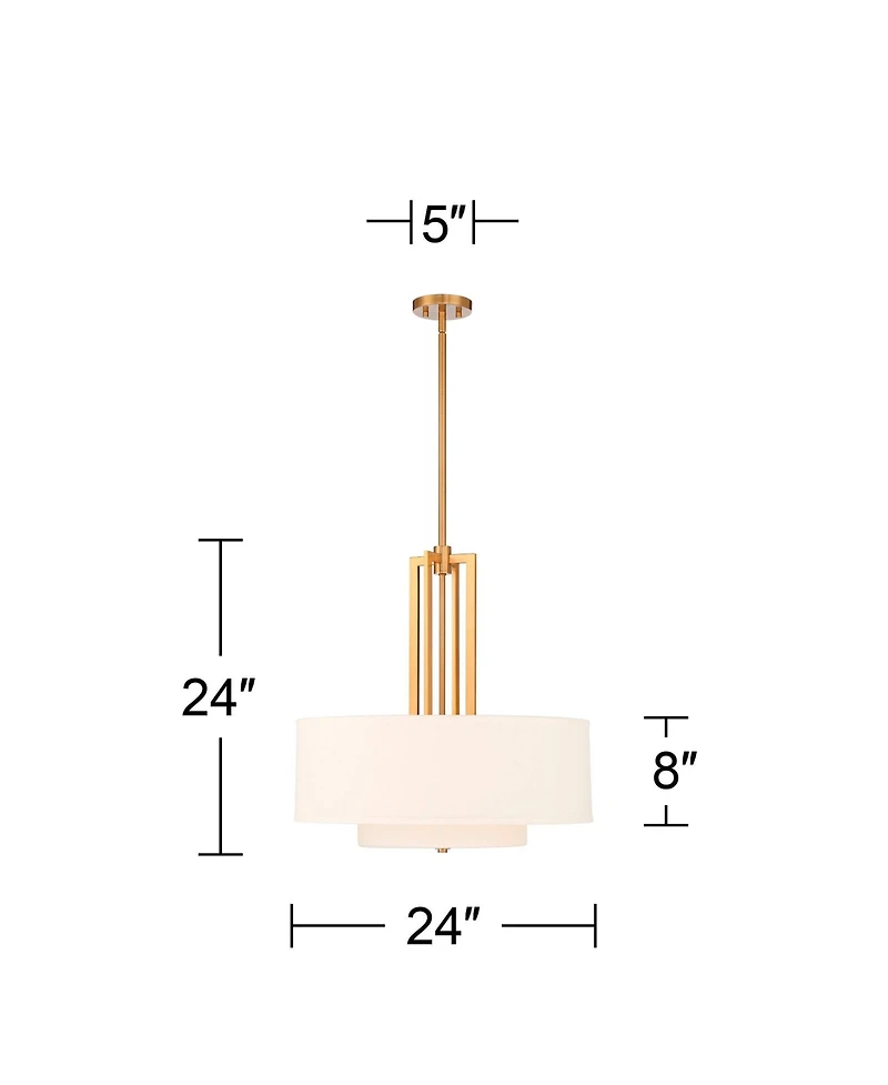 Possini Euro Design Sundry Warm Brass Pendant Chandelier 24" Wide Modern Double Drum Shades 4-Light Fixture for Dining Room House Foyer Kitchen I
