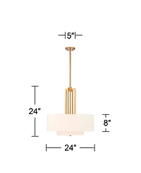Possini Euro Design Sundry Warm Brass Pendant Chandelier 24" Wide Modern Double Drum Shades 4-Light Fixture for Dining Room House Foyer Kitchen I